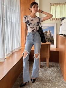 DAZY In hoa Lưới Áo Không có áo ngực - Nhiều màu - Xem 5