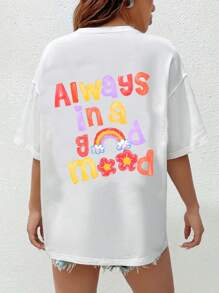 SHEIN Qutie Slogan Graphic Drop Shoulder Oversized Tee - White - View 4