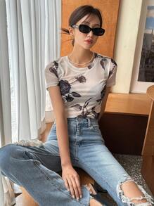 DAZY In hoa Lưới Áo Không có áo ngực - Nhiều màu - Xem 11