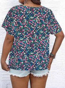 SHEIN Holidaya 波西米亞前綁帶蝴蝶結小碎花加大襯衫