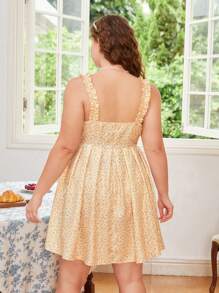 SHEIN MOD 大碼碎花褶邊吊帶連衣裙 - 彩色 - 查看 2