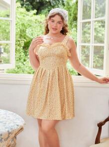 SHEIN MOD 大碼碎花褶邊吊帶連衣裙 - 彩色 - 查看 6