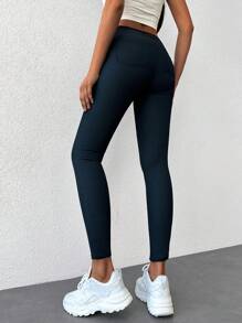 Solid Zipper Fly Skinny Jeans - Dark Wash - View 2