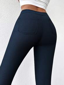 Solid Zipper Fly Skinny Jeans - Dark Wash - View 3