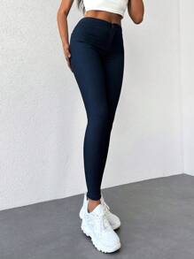 Solid Zipper Fly Skinny Jeans - Dark Wash - View 5