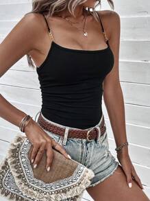 SHEIN LUNE Solid Cami Bodysuit - Black - View 3