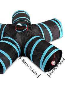 1pc Foldable Color Block Cat Tunnel For Cat For Play - Blue - View 3