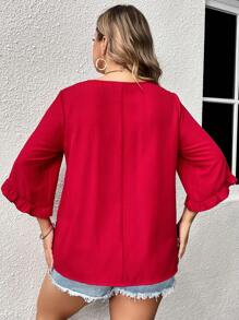 SHEIN Clasi Plus Ruffle Trim Petal Sleeve Blouse - Red - View 2