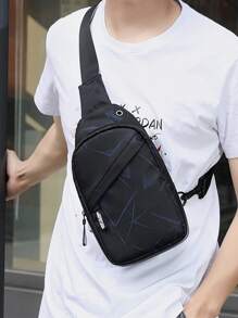 mini nuevo Pechera de hombres Bolso de mensajero de gran capacidad deportivo Hombres puerto de carga USB ojal de auriculares detalle - Negro - Ver 1