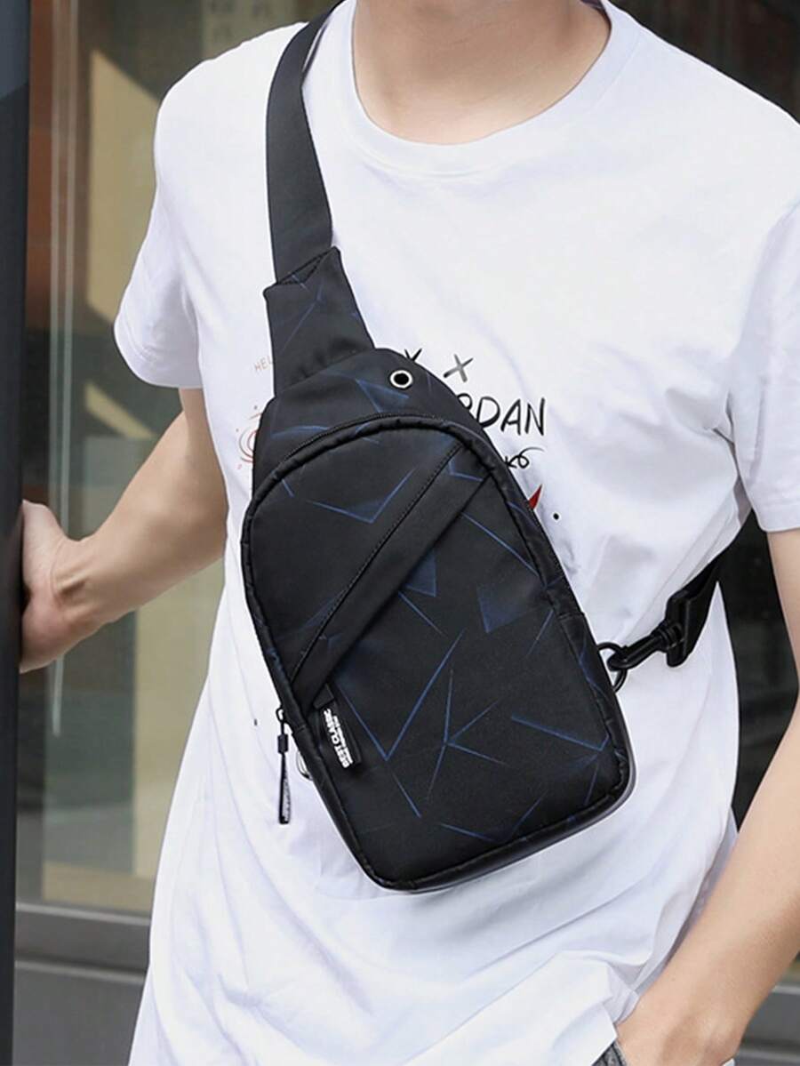 mini nuevo Pechera de hombres Bolso de mensajero de gran capacidad deportivo Hombres puerto de carga USB ojal de auriculares detalle - Negro - Ver 1