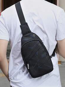 mini nuevo Pechera de hombres Bolso de mensajero de gran capacidad deportivo Hombres puerto de carga USB ojal de auriculares detalle - Negro - Ver 4