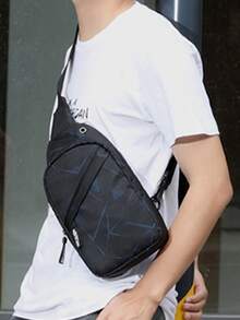 mini nuevo Pechera de hombres Bolso de mensajero de gran capacidad deportivo Hombres puerto de carga USB ojal de auriculares detalle - Negro - Ver 6