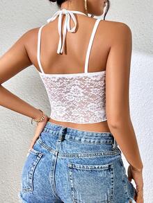 SHEIN Essnce 蕾絲拼接吊帶上衣 - 白色 - 查看 2