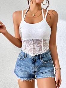 SHEIN Essnce 蕾絲拼接吊帶上衣 - 白色 - 查看 5