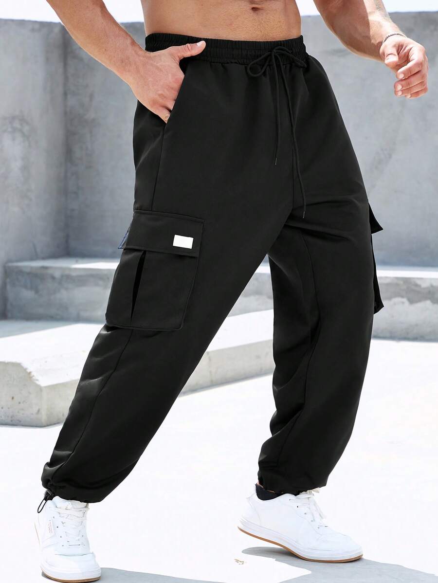Manfinity Homme Quần Nam Dây kéo Đắp vá Túi màu trơn Đường phố - màu đen - Xem 1
