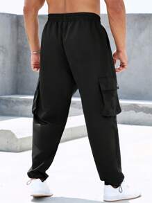 Manfinity Homme Quần Nam Dây kéo Đắp vá Túi màu trơn Đường phố - màu đen - Xem 2