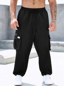 Manfinity Homme Quần Nam Dây kéo Đắp vá Túi màu trơn Đường phố - màu đen - Xem 3