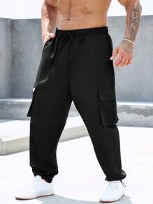 Manfinity Homme Quần Nam Dây kéo Đắp vá Túi màu trơn Đường phố - màu đen - Xem 5