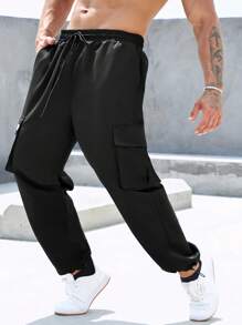Manfinity Homme Quần Nam Dây kéo Đắp vá Túi màu trơn Đường phố - màu đen - Xem 7