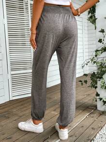 EMERY ROSE Solid Slant Pocket Elastic Waist Trousers - Grey - View 2