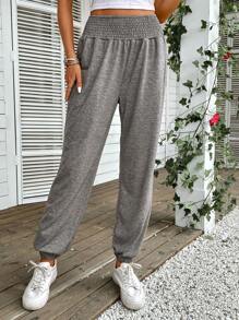 EMERY ROSE Solid Slant Pocket Elastic Waist Trousers - Grey - View 4