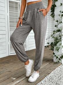 EMERY ROSE Solid Slant Pocket Elastic Waist Trousers - Grey - View 5