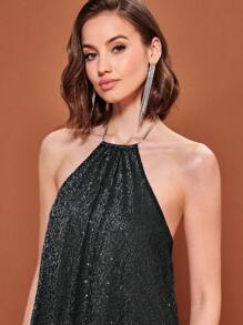 SHEIN BAE Backless Glitter Halter Dress - Black - View 4