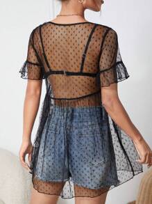 SHEIN PETITE Đầm Xù Viên lá sen cắt Tất cả trên in Gợi cảm - màu đen - Xem 2