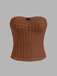 SHEIN Qutie Áo nữ Nơ Bướm màu trơn Giải trí - Rỉ Nâu - Xem 1