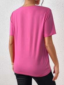 SHEIN Essnce Camiseta con estampado de fruta y letra - Rosa - Ver 2