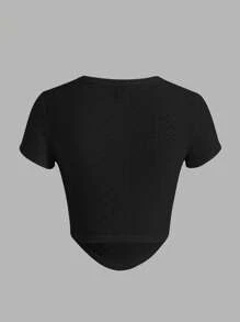 SHEIN EZwear Solid Asymmetrical Hem Tee - Black - View 2