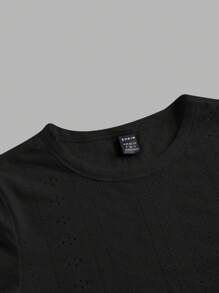 SHEIN EZwear Solid Asymmetrical Hem Tee - Black - View 4