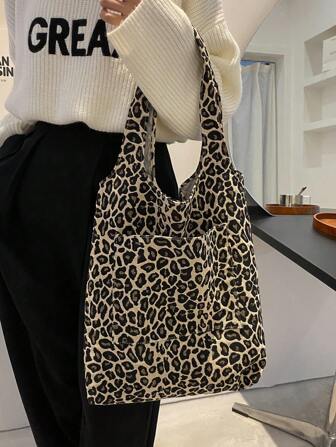 Leopard Pattern Shopper Bag School Bag,Back To School,Large Capacity,Portable,Foldable,Classic Casual, Suitable For Teen Girls Women College Students, Perfect For Back To School,First Day Of School,Middle School, High School,Shopping,Holiday,Fashionable Leopard Print Bag, Animal Print Women Bag, School Supplies, School Handbag, School Tote Bag, School Bookbag, Back To School Bags, Lightweight, Fall Winter Fashionable Cheetah Print Purse For Women, New Fall Winter Tiger Print Bag For Women