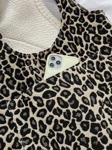 豹纹购物袋 书包，返校，大容量，便携，可折叠，经典休闲，适合少女、女大学生，非常适合返校、开学第一天、初中、高中、购物、度假、时尚豹纹包、动物印花女包、学校用品、学校手提包、学校手提袋、学校书包、返校包、轻便 - 彩色 - 查看 4