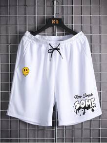 Manfinity RSRT Men Plus Letter Graphic Drawstring Waist Shorts