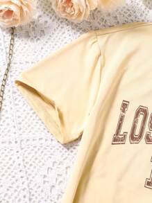 SHEIN Sparklyn 少女字母圖形t恤和喇叭褲套裝 - 彩色 - 查看 5