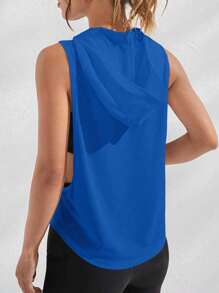 SHEIN Sports Letter Graphic Hooded Sports Sweatshirt - Blue - View 2