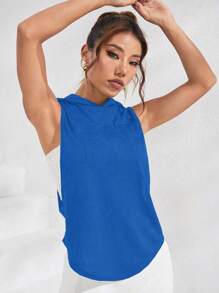 SHEIN Sports Letter Graphic Hooded Sports Sweatshirt - Blue - View 3