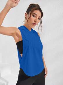 SHEIN Sports Letter Graphic Hooded Sports Sweatshirt - Blue - View 4