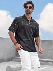 Manfinity Homme Men Plus Geo Print Polo Shirt - Black - View 3