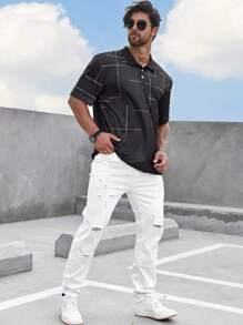 Manfinity Homme Men Plus Geo Print Polo Shirt - Black - View 4