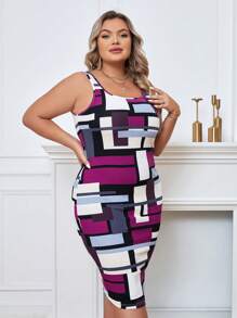 SHEIN Clasi Đầm Plus Size Hình học Tất cả trên in Giải trí - Nhiều màu - Xem 3
