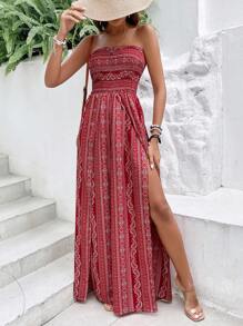 Breezaya Combinaison tube à fente latérale imprimée cachemire pour vêtements de nouvel an