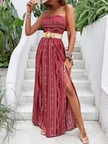 Breezaya Combinaison tube à fente latérale imprimée cachemire pour vêtements de nouvel an