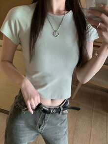 Solid Raglan Sleeve Ribbed Crop Tee