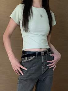 Solid Raglan Sleeve Ribbed Crop Tee