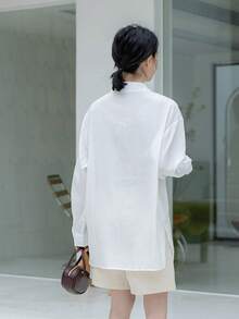 Camisa unicolor de hombros caídos - Blanco - Ver 2