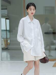 Camisa unicolor de hombros caídos - Blanco - Ver 5