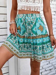 EMERY ROSE Allover Print Knot Front Ruffle Hem Skirt - Multicolor - View 2