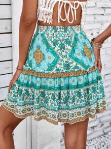 EMERY ROSE Allover Print Knot Front Ruffle Hem Skirt - Multicolor - View 3